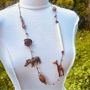 Animal Print Long African Safari Bead Necklace Hand painted zebra and giraffe.